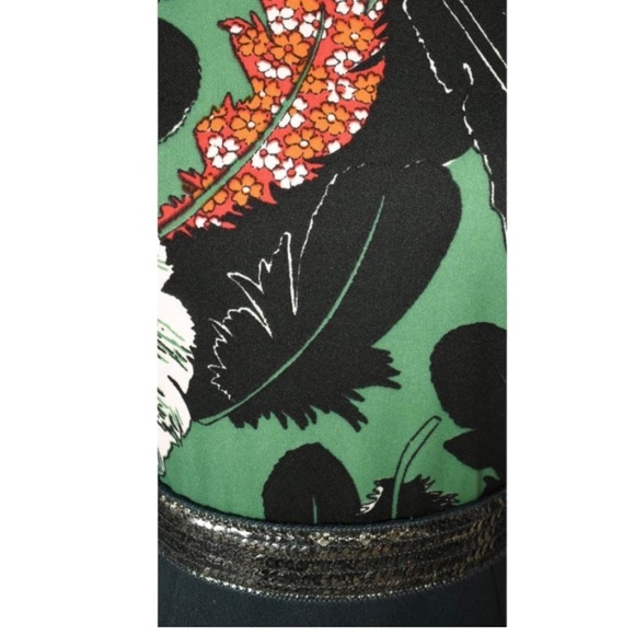 Vintage 70’s Hunter Green Novelty Feather Print Sequin Belt Maxi Dress - Picture 5 of 8